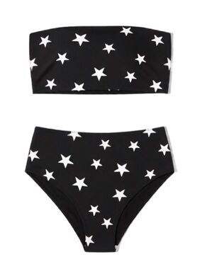 SHEIN Black and White Star Bandeau Swim Set